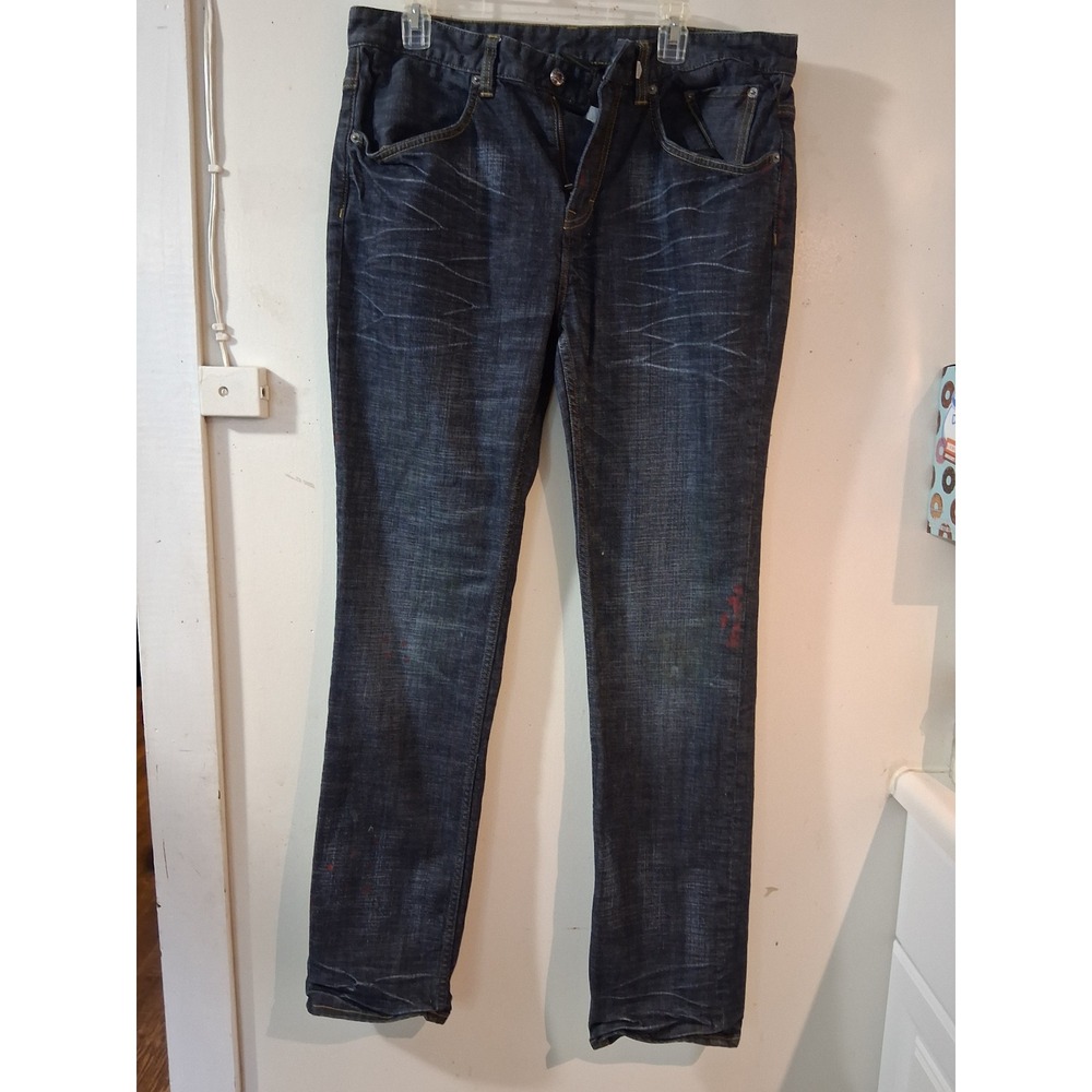 Harley-Davidson Mens Dark Wash Straight Leg Jeans Paint Splatter 36x34